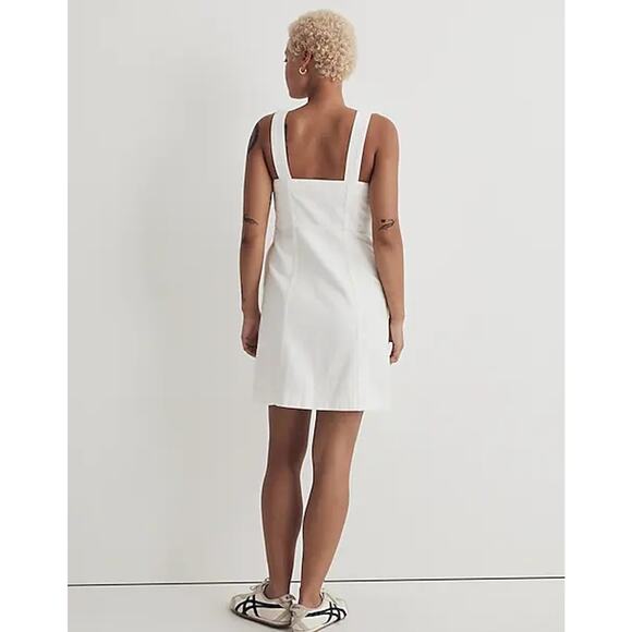 Madewell Womens Denim Mini Dress 4 White Button Front Sleeveless Square Neck NWT - Picture 2 of 10
